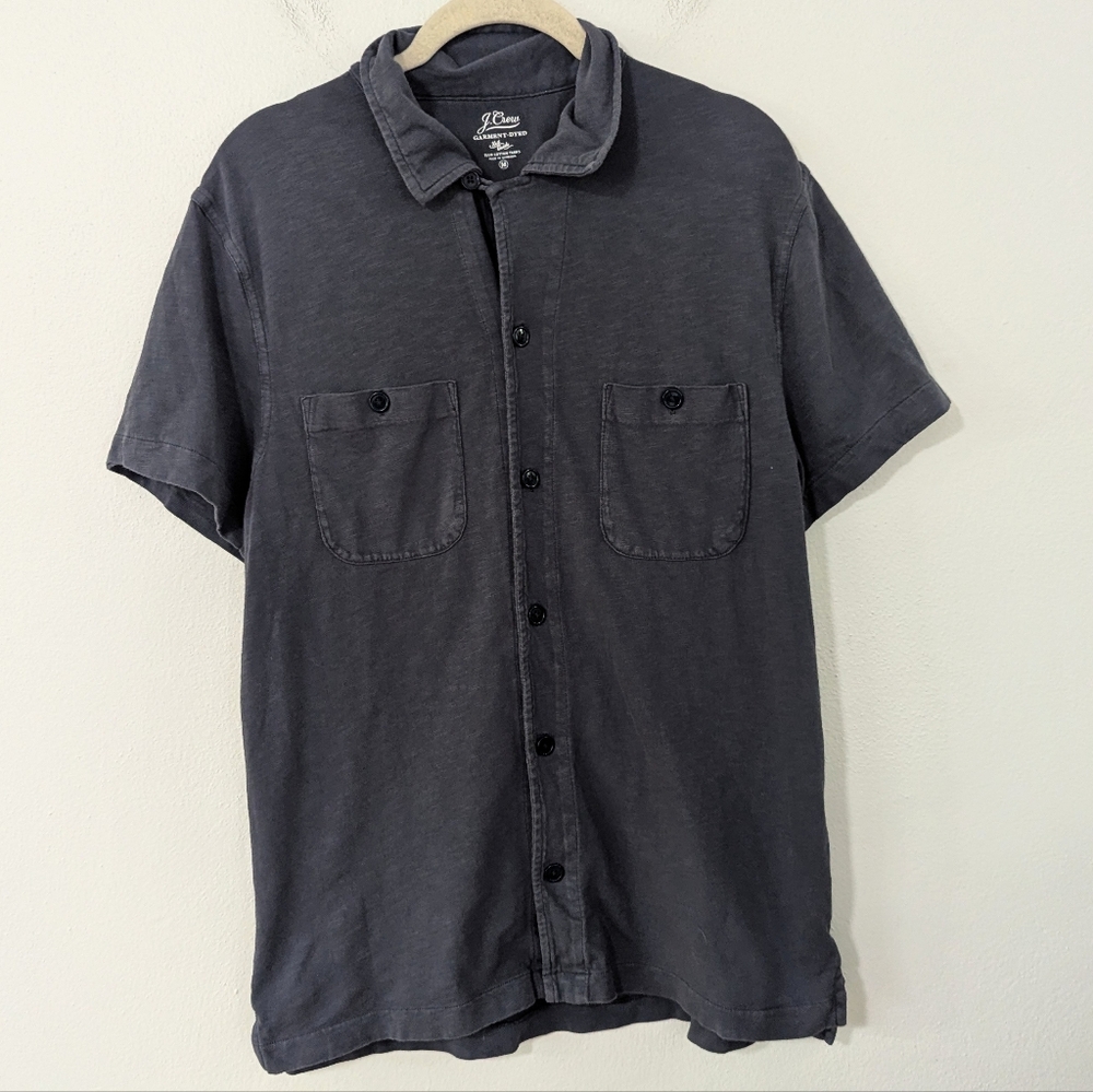 J.Crew Camp Collar Garment Dyed Harbor Shirt Button Front Knit Slate Medium M